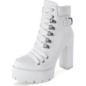 Susanny Ankle Boots Women White Polyurethane Sexy High Heels Lace Up Side Zipper
